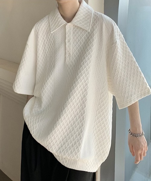link lot(リンクロット)の「立体編みデザインビッグシルエットポロシャツ(ポロシャツ・メンズ・ホワイト/ブラック/アイボリー・L/M)」の19枚目の写真