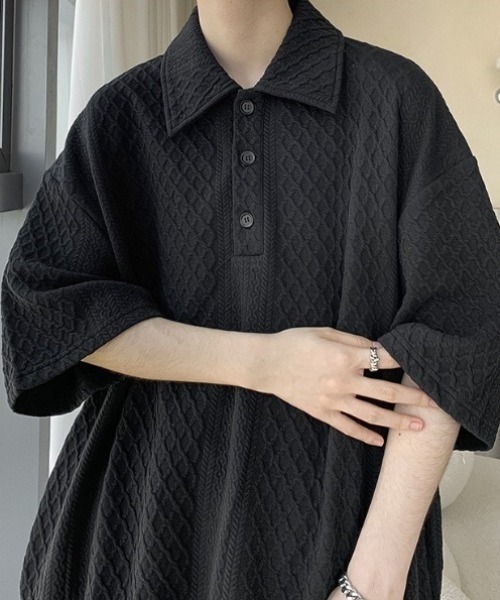 link lot(リンクロット)の「立体編みデザインビッグシルエットポロシャツ(ポロシャツ・メンズ・ホワイト/ブラック/アイボリー・L/M)」の8枚目の写真