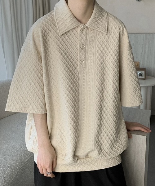 link lot(リンクロット)の「立体編みデザインビッグシルエットポロシャツ(ポロシャツ・メンズ・ホワイト/ブラック/アイボリー・L/M)」の6枚目の写真