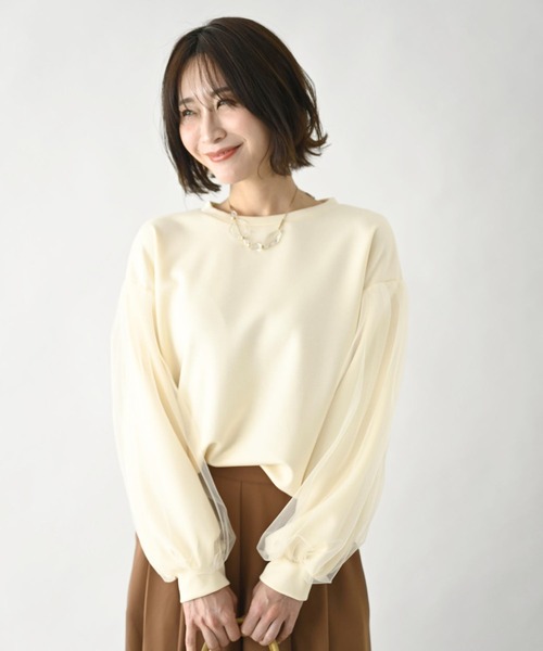 Ehre style(エーレスタイル)の「ひと癖が好き!チュール袖トップス(スウェット・レディース・ブラック/アイボリー・FREE)」の5枚目の写真
