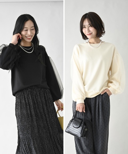 Ehre style(エーレスタイル)の「ひと癖が好き!チュール袖トップス(スウェット・レディース・ブラック/アイボリー・FREE)」の17枚目の写真