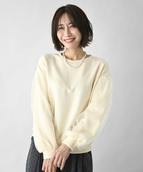 Ehre style(エーレスタイル)の「ひと癖が好き!チュール袖トップス(スウェット・レディース・ブラック/アイボリー・FREE)」の18枚目の写真