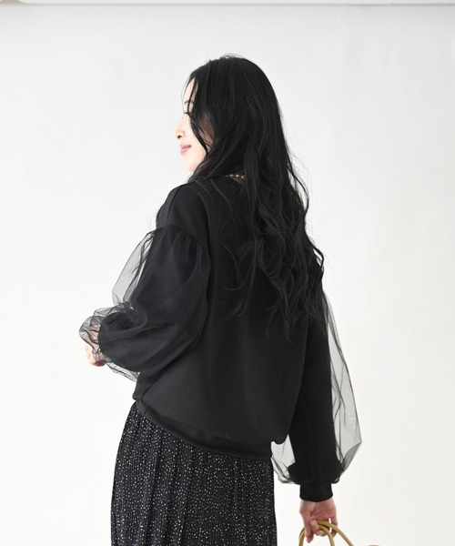 Ehre style(エーレスタイル)の「ひと癖が好き!チュール袖トップス(スウェット・レディース・ブラック/アイボリー・FREE)」の19枚目の写真