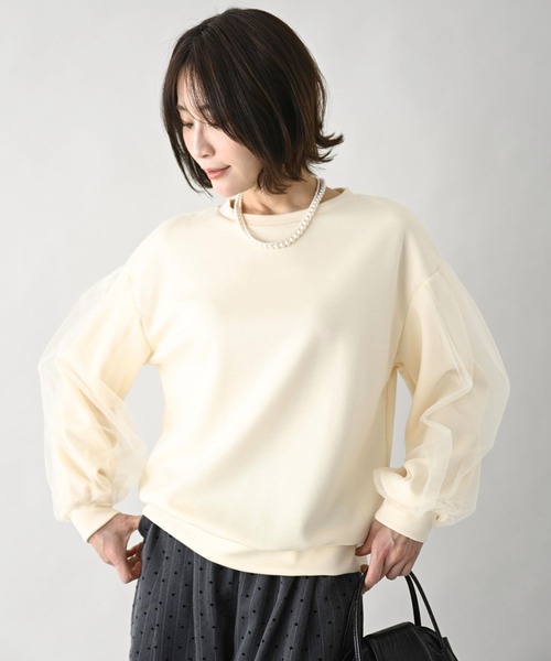 Ehre style(エーレスタイル)の「ひと癖が好き!チュール袖トップス(スウェット・レディース・ブラック/アイボリー・FREE)」の21枚目の写真