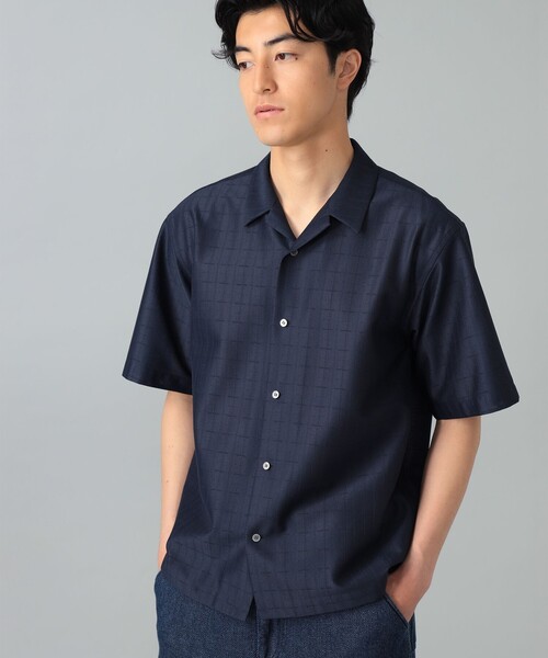 International Gallery BEAMS(インターナショナルギャラリービームス)の「QUATTROCCHI / シアー オープンカラー シャツ(シャツ/ブラウス・メンズ・ネイビー/ホワイト・MEDIUM/LARGE/SMALL)」の1枚目の写真