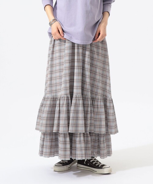 BEAMS BOY(ビームスボーイ)の「ボーイ チェック ティアード(スカート・レディース・ベージュ/サックスブルー・ONE SIZE)」の10枚目の写真