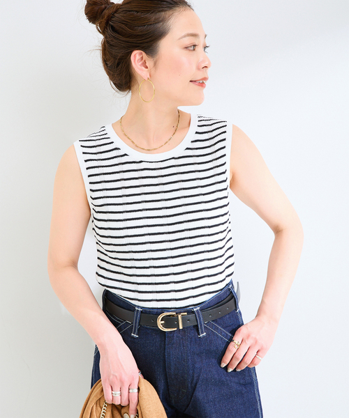 B.C STOCK(ベーセーストック)の「手洗い可 / UVcare / add Function ニットタンクトップ(ニット/セーター・レディース・ブラック/レッド/ブラウン/ホワイト・FREE)」の2枚目の写真