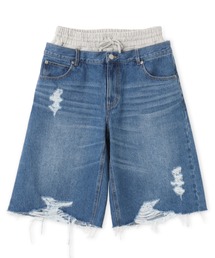 atmos pink | atmos pink Layered Denim Half Pants / アトモス ピンク レイヤード デニム ハーフ パンツ(その他パンツ)