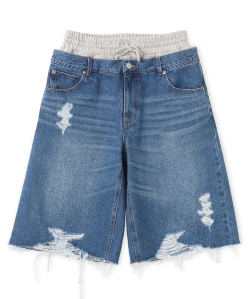 atmos pink(アトモスピンク)の「atmos pink Layered Denim Half Pants / アトモス ピンク レイヤード デニム ハーフ パンツ(その他パンツ・レディース・ブルー/ブラック/ベージュ・S/M)」の1枚目の写真