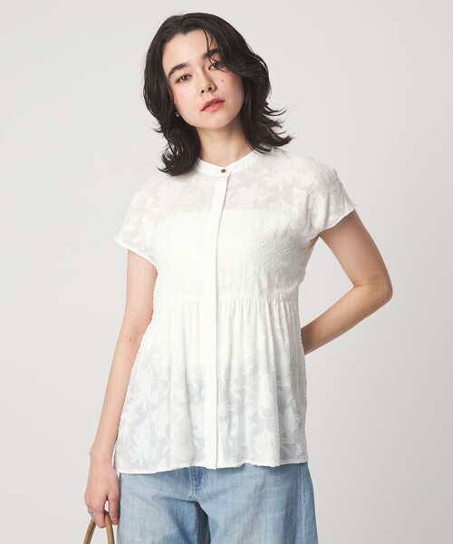 green label relaxing（グリーンレーベルリラクシング）の「カット ジャガード フレンチスリーブ ブラウス（シャツ/ブラウス・レディース・ライトブルー/ブラック/ホワイト・FREE）」の2枚目の写真