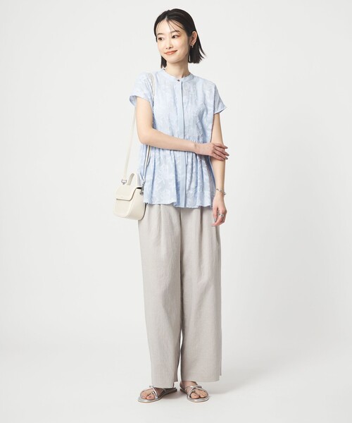 green label relaxing（グリーンレーベルリラクシング）の「カット ジャガード フレンチスリーブ ブラウス（シャツ/ブラウス・レディース・ライトブルー/ブラック/ホワイト・FREE）」の4枚目の写真