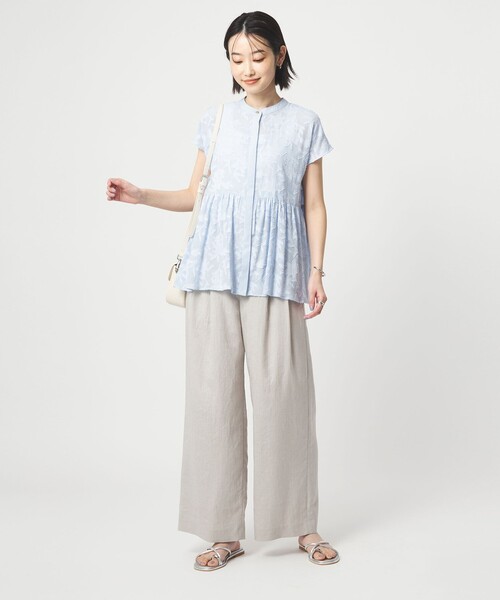 green label relaxing（グリーンレーベルリラクシング）の「カット ジャガード フレンチスリーブ ブラウス（シャツ/ブラウス・レディース・ライトブルー/ブラック/ホワイト・FREE）」の5枚目の写真