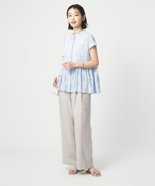 green label relaxing（グリーンレーベルリラクシング）の「カット ジャガード フレンチスリーブ ブラウス（シャツ/ブラウス・レディース・ライトブルー/ブラック/ホワイト・FREE）」の6枚目の写真