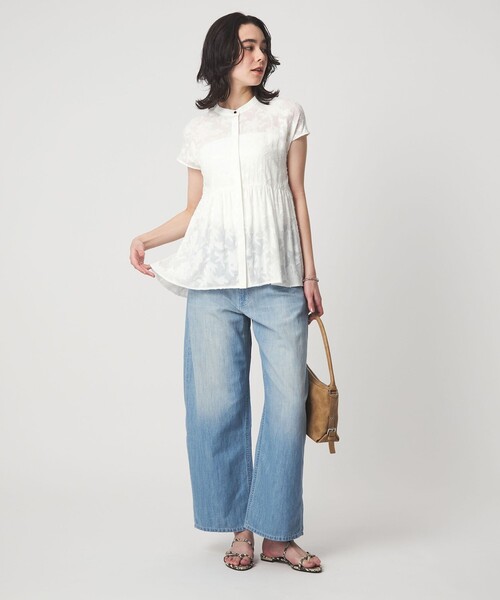 green label relaxing（グリーンレーベルリラクシング）の「カット ジャガード フレンチスリーブ ブラウス（シャツ/ブラウス・レディース・ライトブルー/ブラック/ホワイト・FREE）」の8枚目の写真