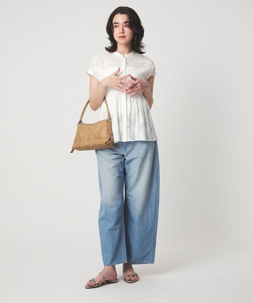 green label relaxing（グリーンレーベルリラクシング）の「カット ジャガード フレンチスリーブ ブラウス（シャツ/ブラウス・レディース・ライトブルー/ブラック/ホワイト・FREE）」の9枚目の写真