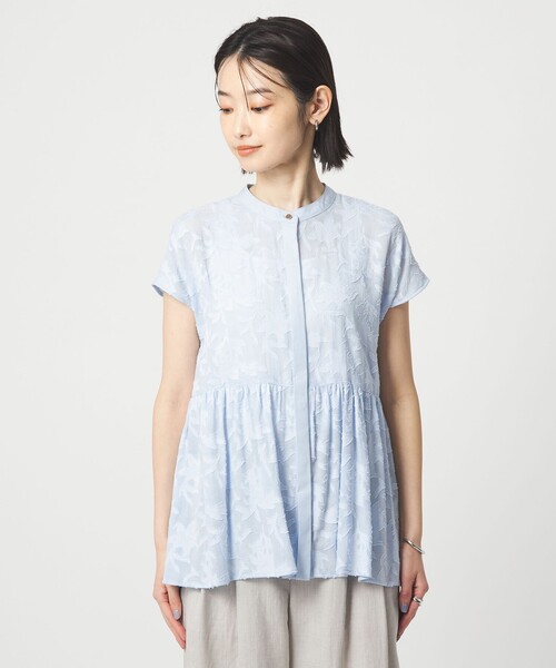 green label relaxing（グリーンレーベルリラクシング）の「カット ジャガード フレンチスリーブ ブラウス（シャツ/ブラウス・レディース・ライトブルー/ブラック/ホワイト・FREE）」の13枚目の写真