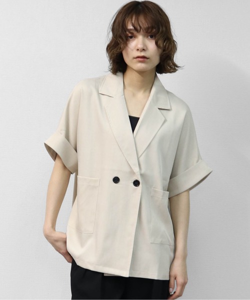 THE CELL.(ザセルドット)の「ダブルハーフジャケット DOUBLE HALF JACKET(テーラードジャケット・レディース・チャコールグレー/ベージュ/ブラック・FREE)」の3枚目の写真