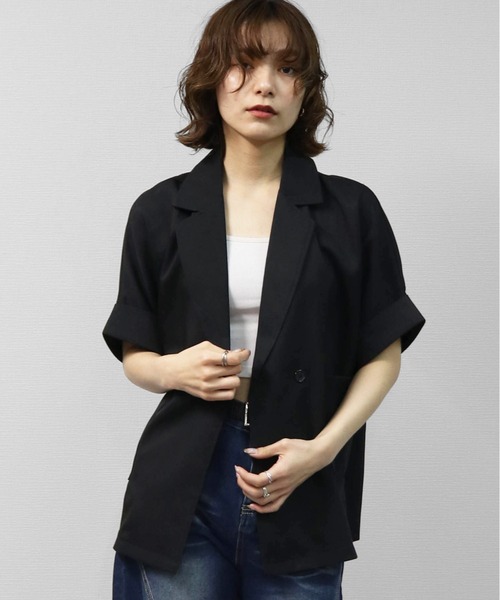 THE CELL.(ザセルドット)の「ダブルハーフジャケット DOUBLE HALF JACKET(テーラードジャケット・レディース・チャコールグレー/ベージュ/ブラック・FREE)」の2枚目の写真