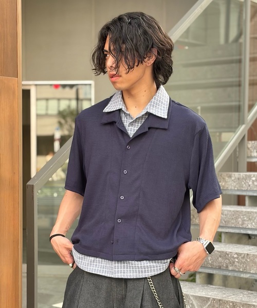 MandO(エムオー)(エムオー)の「レイヤードショートシャツ/無地&チェック(シャツ/ブラウス・メンズ・ネイビー/チャコールグレー/オフホワイト・LARGE/MEDIUM)」の7枚目の写真