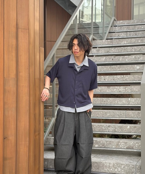 MandO(エムオー)(エムオー)の「レイヤードショートシャツ/無地&チェック(シャツ/ブラウス・メンズ・ネイビー/チャコールグレー/オフホワイト・LARGE/MEDIUM)」の14枚目の写真
