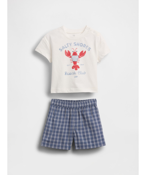 セール】ロブスターグラフィックTシャツ＆プレイドショートパンツ 