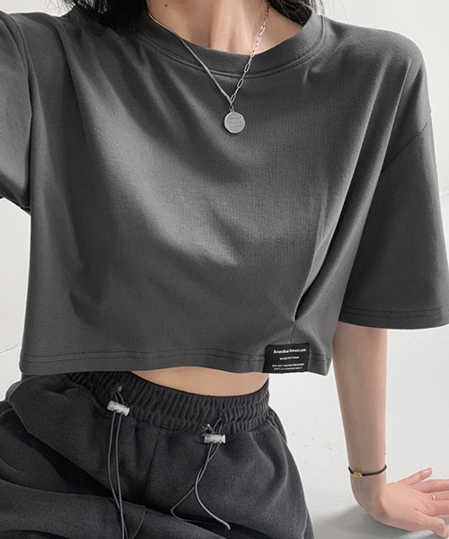SallyLunn(サリーラン)の「ワンポイントタック クロップドTシャツ(Tシャツ/カットソー・レディース・ホワイト/ブラック/グレー・FREE)」の5枚目の写真