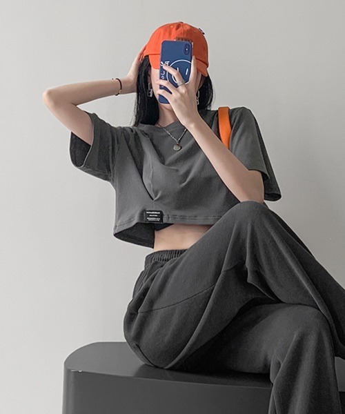 SallyLunn(サリーラン)の「ワンポイントタック クロップドTシャツ(Tシャツ/カットソー・レディース・ホワイト/ブラック/グレー・FREE)」の7枚目の写真