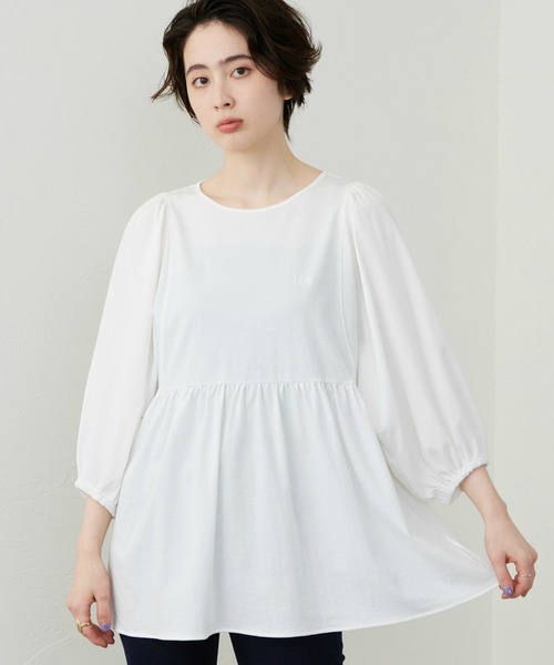 Lee(リー)の「Lee/リー パフスリーブTシャツ【体型カバー】(Tシャツ/カットソー・レディース・ホワイト/ブラック・SMALL/MEDIUM)」の1枚目の写真