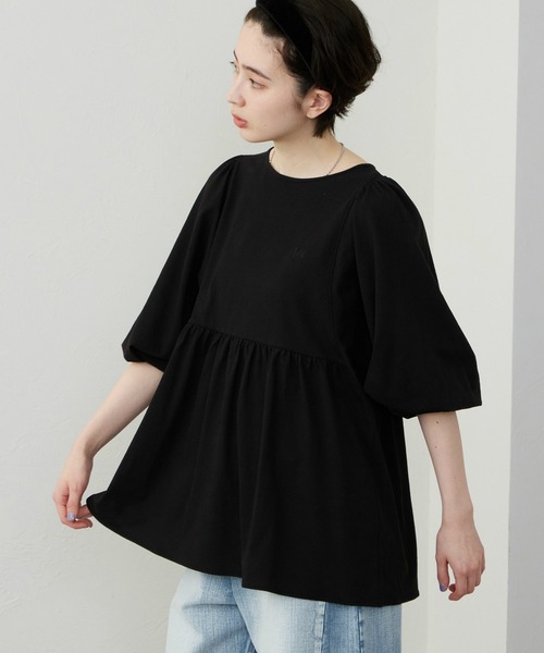 Lee(リー)の「Lee/リー パフスリーブTシャツ【体型カバー】(Tシャツ/カットソー・レディース・ホワイト/ブラック・SMALL/MEDIUM)」の2枚目の写真