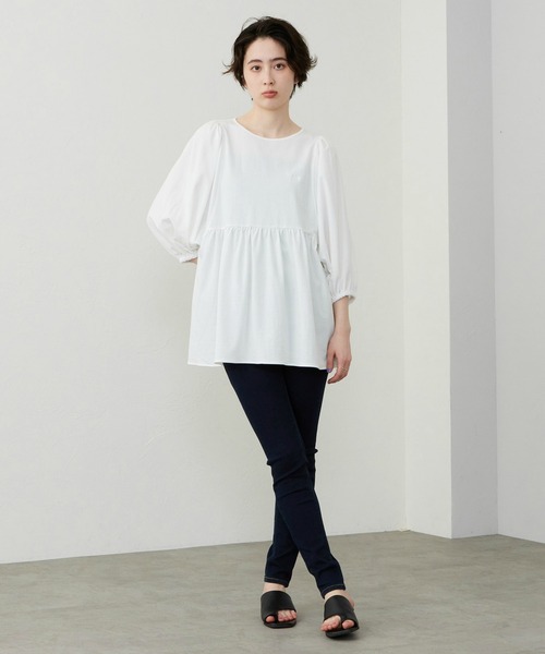 Lee(リー)の「Lee/リー パフスリーブTシャツ【体型カバー】(Tシャツ/カットソー・レディース・ホワイト/ブラック・SMALL/MEDIUM)」の14枚目の写真