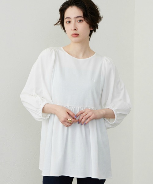 Lee(リー)の「Lee/リー パフスリーブTシャツ【体型カバー】(Tシャツ/カットソー・レディース・ホワイト/ブラック・SMALL/MEDIUM)」の15枚目の写真