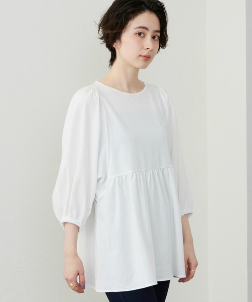 Lee(リー)の「Lee/リー パフスリーブTシャツ【体型カバー】(Tシャツ/カットソー・レディース・ホワイト/ブラック・SMALL/MEDIUM)」の17枚目の写真