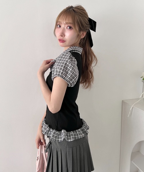 Loueme(ルエム)の「レイヤードチェックシャツ(Tシャツ/カットソー・レディース・オフホワイト/グレー/ブラック・FREE)」の12枚目の写真