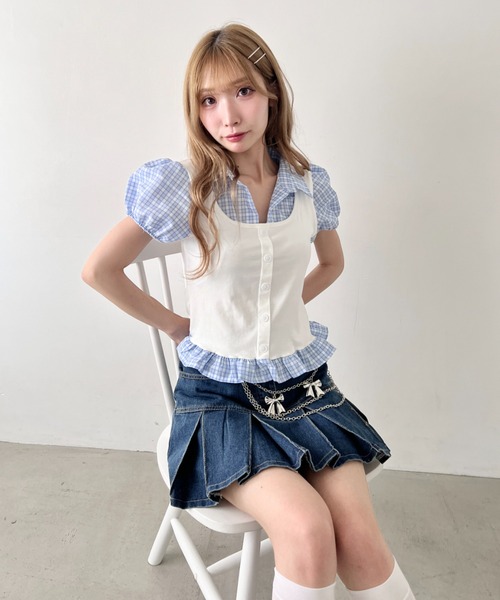 Loueme(ルエム)の「レイヤードチェックシャツ(Tシャツ/カットソー・レディース・オフホワイト/グレー/ブラック・FREE)」の7枚目の写真