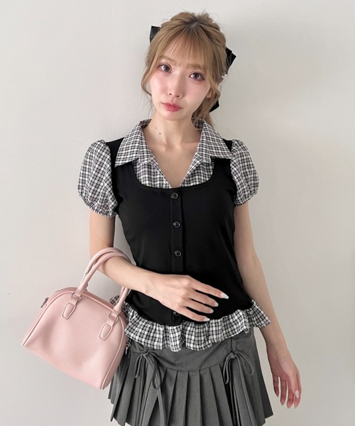 Loueme(ルエム)の「レイヤードチェックシャツ(Tシャツ/カットソー・レディース・オフホワイト/グレー/ブラック・FREE)」の11枚目の写真