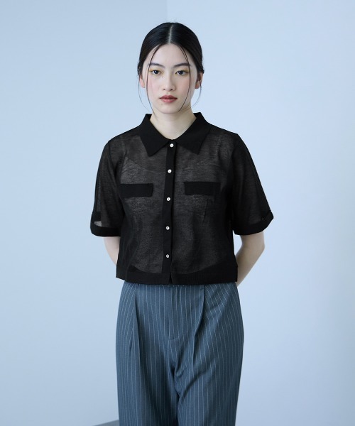 VICKY(ビッキー)の「メッシュポロラメニットカーデ(カーディガン/ボレロ・レディース・オフホワイト/ライトグレー/ブラック・M)」の2枚目の写真