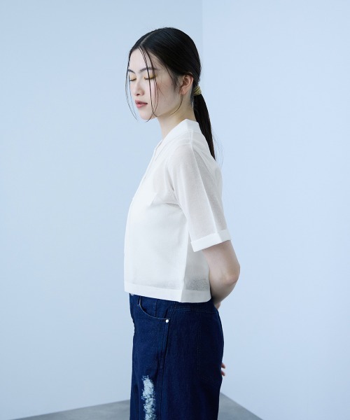 VICKY(ビッキー)の「メッシュポロラメニットカーデ(カーディガン/ボレロ・レディース・オフホワイト/ライトグレー/ブラック・M)」の16枚目の写真