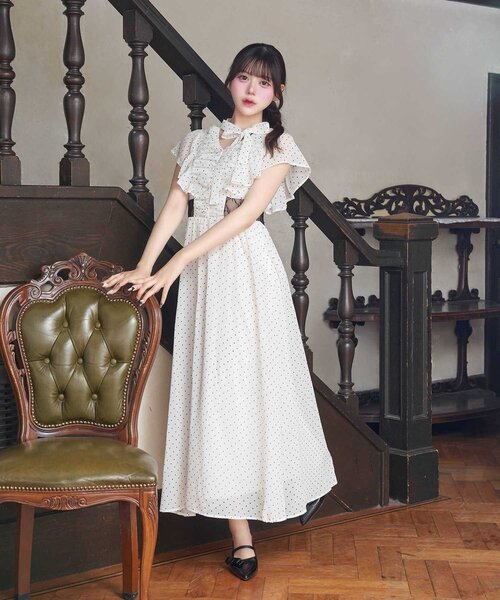 OLIVE des OLIVE（オリーブデオリーブ）の「【Belle Charme】Ribbon Neck Long Onepiece（ワンピース・レディース・ブラック/オフホワイト/チェック・SMALL/MEDIUM）」の11枚目の写真