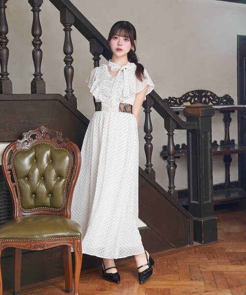 OLIVE des OLIVE（オリーブデオリーブ）の「【Belle Charme】Ribbon Neck Long Onepiece（ワンピース・レディース・ブラック/オフホワイト/チェック・SMALL/MEDIUM）」の10枚目の写真