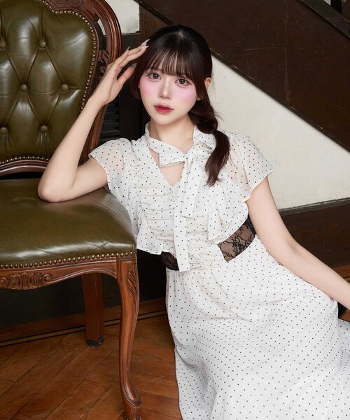 OLIVE des OLIVE（オリーブデオリーブ）の「【Belle Charme】Ribbon Neck Long Onepiece（ワンピース・レディース・ブラック/オフホワイト/チェック・SMALL/MEDIUM）」の9枚目の写真
