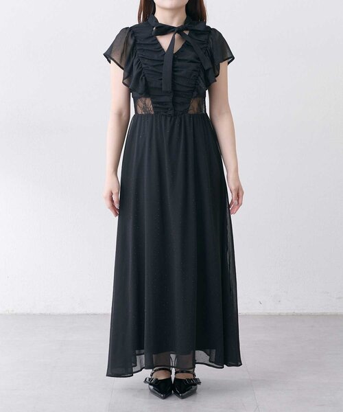 OLIVE des OLIVE（オリーブデオリーブ）の「【Belle Charme】Ribbon Neck Long Onepiece（ワンピース・レディース・ブラック/オフホワイト/チェック・SMALL/MEDIUM）」の5枚目の写真