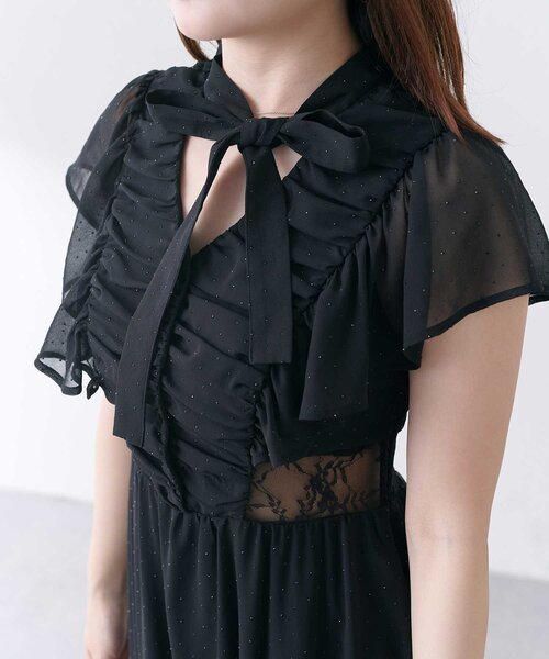 OLIVE des OLIVE（オリーブデオリーブ）の「【Belle Charme】Ribbon Neck Long Onepiece（ワンピース・レディース・ブラック/オフホワイト/チェック・SMALL/MEDIUM）」の22枚目の写真