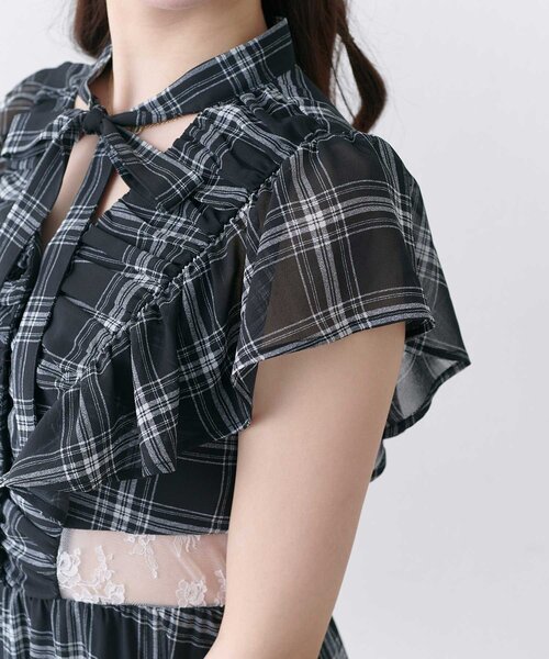 OLIVE des OLIVE（オリーブデオリーブ）の「【Belle Charme】Ribbon Neck Long Onepiece（ワンピース・レディース・ブラック/オフホワイト/チェック・SMALL/MEDIUM）」の19枚目の写真