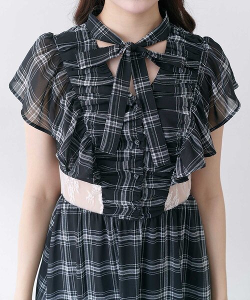OLIVE des OLIVE（オリーブデオリーブ）の「【Belle Charme】Ribbon Neck Long Onepiece（ワンピース・レディース・ブラック/オフホワイト/チェック・SMALL/MEDIUM）」の18枚目の写真
