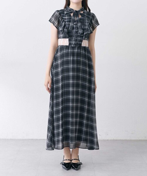 OLIVE des OLIVE（オリーブデオリーブ）の「【Belle Charme】Ribbon Neck Long Onepiece（ワンピース・レディース・ブラック/オフホワイト/チェック・SMALL/MEDIUM）」の15枚目の写真