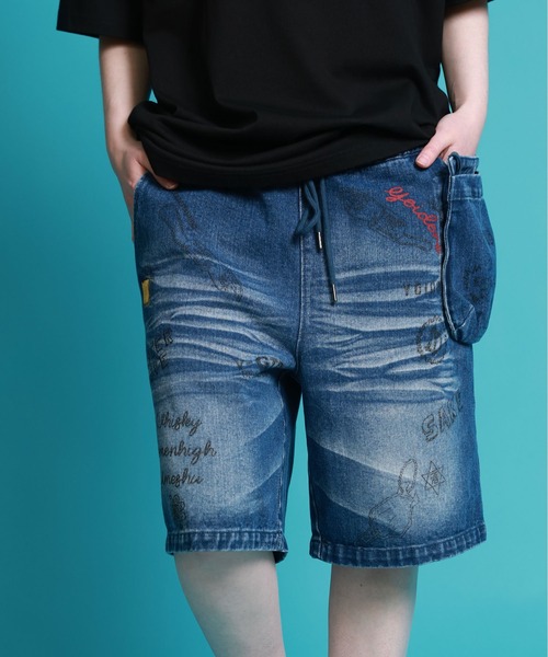 JACKROSE(ジャックローズ)の「YOIDORE 落書き ポーチバッグ ショートパンツ(その他パンツ・メンズ・インディゴブルー/カーキ・L/M)」の2枚目の写真