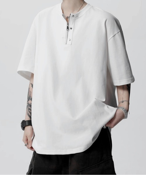 JOHNNY WOLF(ジョニーウルフ)の「CRUEL ジップアップ オーバーサイズ ヘンリーネックTシャツ(Tシャツ/カットソー・メンズ・ホワイト/ライトグレー/ブラック・M/L/XL)」の6枚目の写真