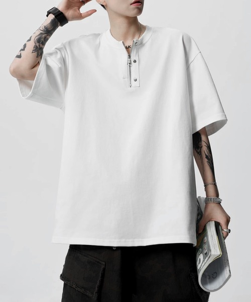 JOHNNY WOLF(ジョニーウルフ)の「CRUEL ジップアップ オーバーサイズ ヘンリーネックTシャツ(Tシャツ/カットソー・メンズ・ホワイト/ライトグレー/ブラック・M/L/XL)」の8枚目の写真