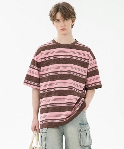 Ressaca(レサーカ)の「オーバーサイズマルチボーダーTシャツ(Tシャツ/カットソー・メンズ・ネイビー/イエロー/ピンク/ブルー/グレー・M/L/XL)」の5枚目の写真