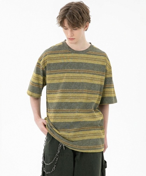 Ressaca(レサーカ)の「オーバーサイズマルチボーダーTシャツ(Tシャツ/カットソー・メンズ・ネイビー/イエロー/ピンク/ブルー/グレー・M/L/XL)」の11枚目の写真